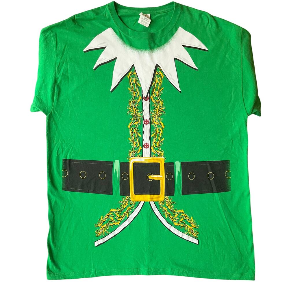 Dec.25th Men Short Sleeve Crewneck T-shirt Size XL, Green, Aldult Elf
